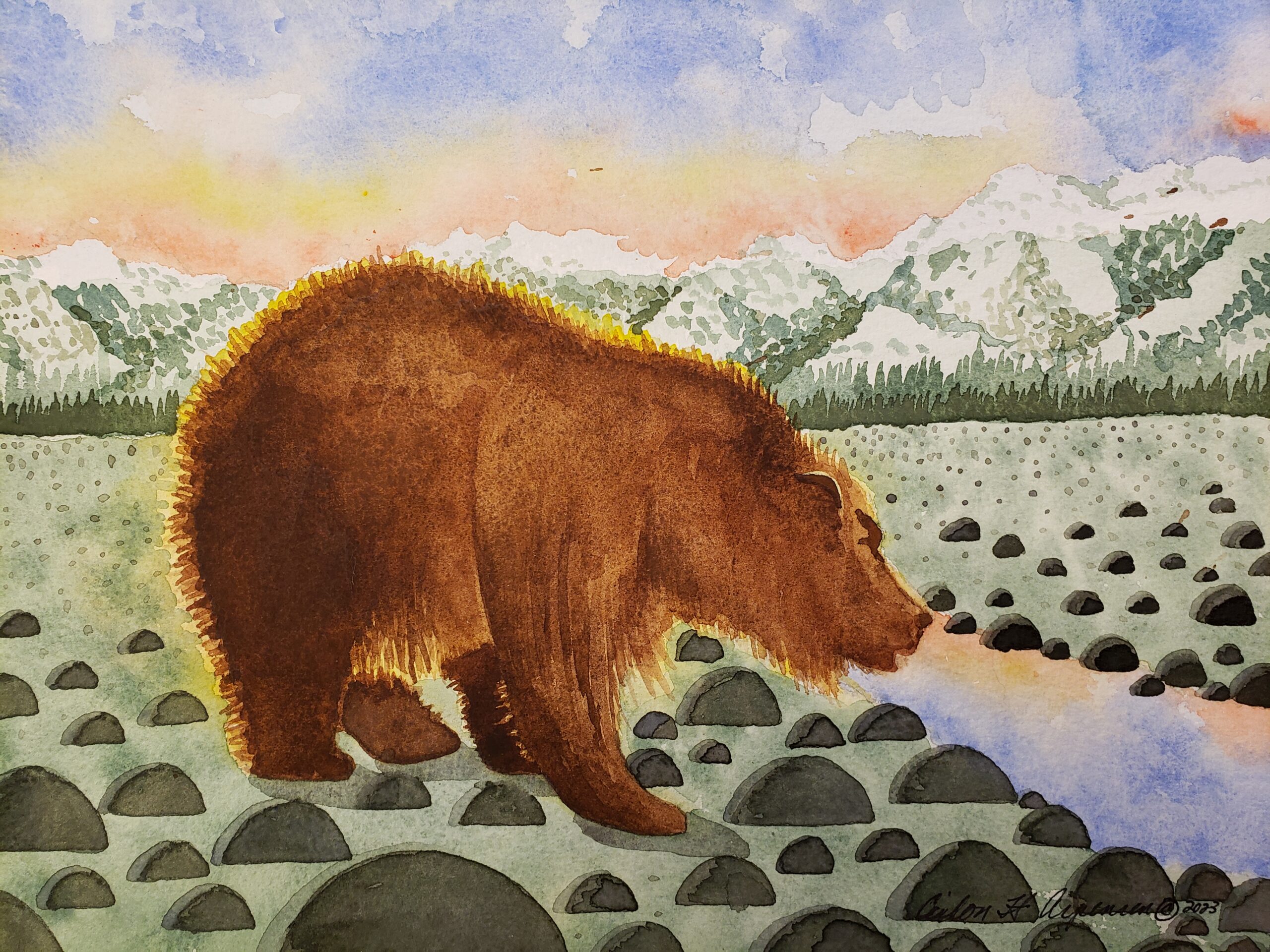 “Grizzly at Sunset” – Watercolor Painting Class – Tuesday, June 25, 2024, 6:00pm to 9:00pm